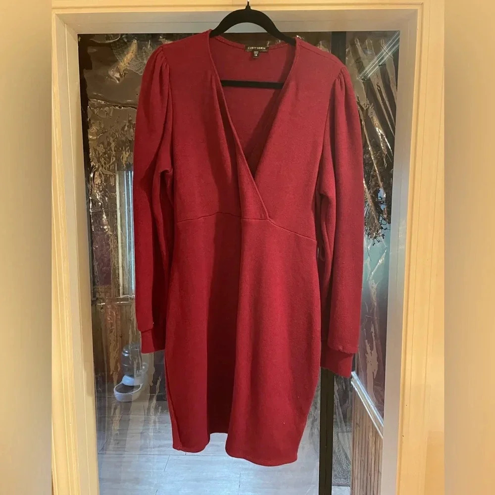 Curvy Sense, Sz 1x Burgundy Dress, NWT